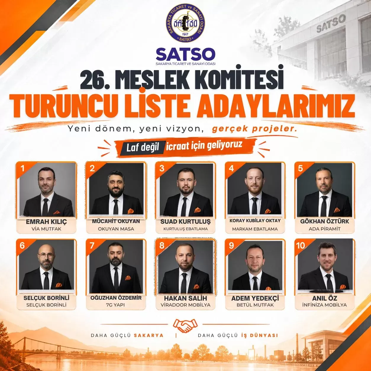 SATSO 26. MESLEK KOMİTESİ'NDE SON DÜZLÜK: TURUNCU LİSTE'DEN GÜÇLÜ MESAJ!  “YENİ DÖNEM, YENİ VİZYON, GERÇEK PROJELER… LAF DEĞİL, İCRAAT İÇİN GELİYORUZ!”